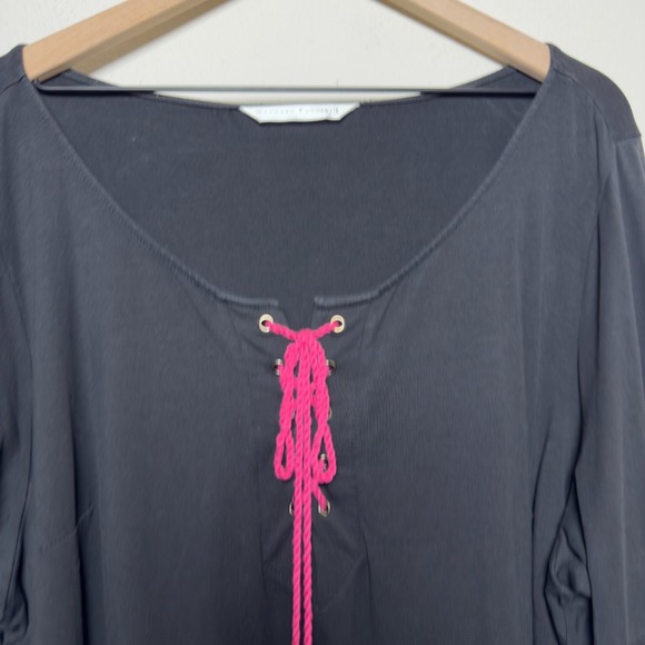 Eshakti Wayward Fancies Women Boho Top 2X Black Pink Embroidered Tie Front Weste - Picture 2 of 11